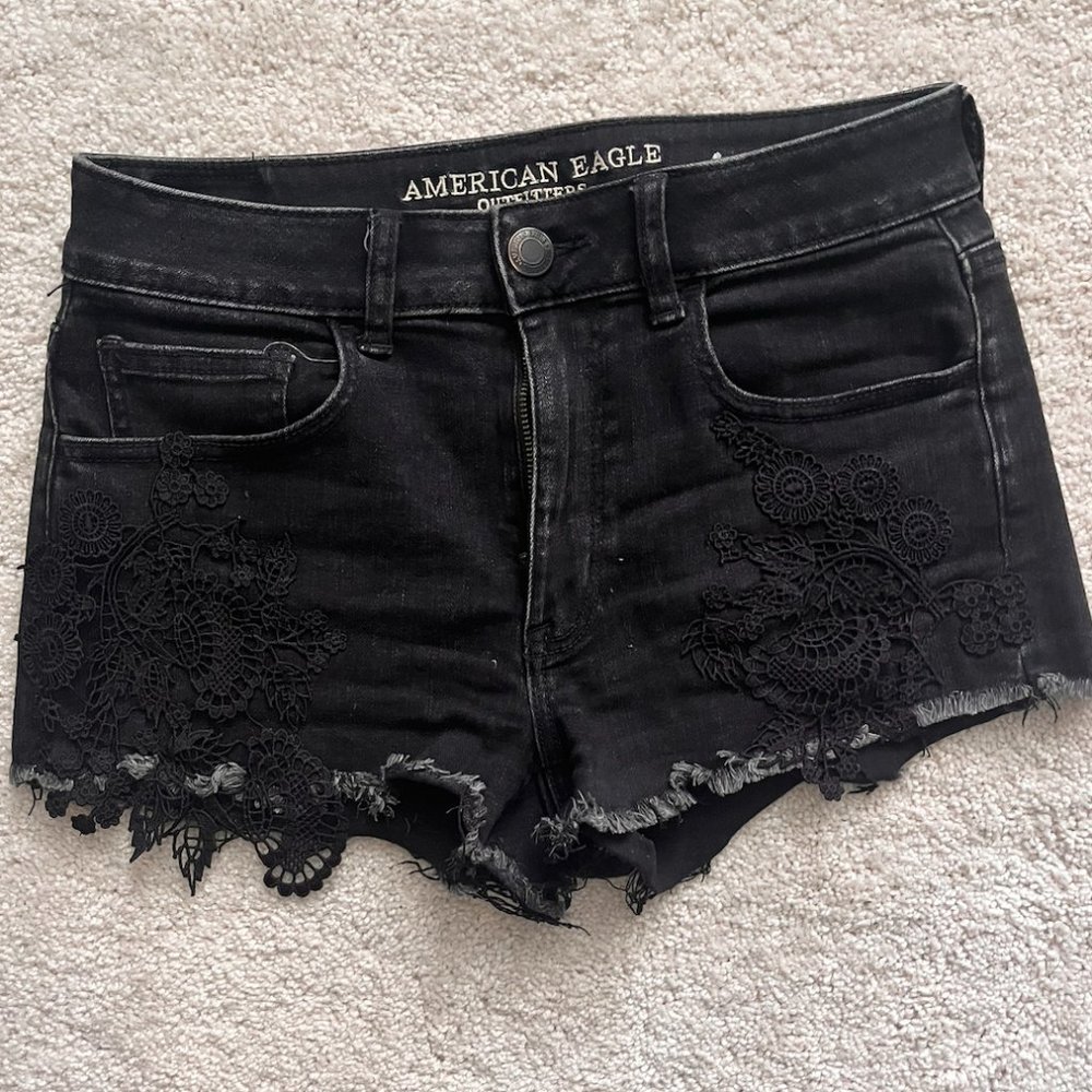 Hi rise black lace shorts